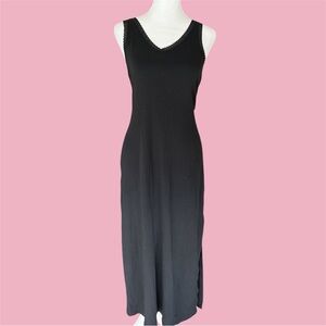 NWT 2002 Victoria’s Secret Black Cotton Full Length Nightgown with Leg Slit